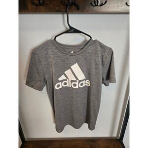 Kids Gray Adidas Short Sleeve TShirt Logo Size M 10-12 Polyester